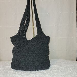 Kaela Crochet Black Hobo Shoulder Boho Bag